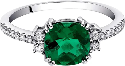 Vista 3 de Peora - Anillo de esmeralda en oro blanco de 14 quilates con topacio blanco genuino, corte de cojín, 2 quilates, ajuste cómodo, tamaños 5 a 9