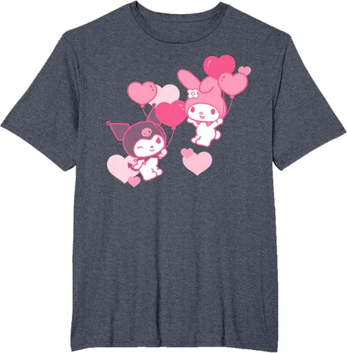Vista 75 de Camiseta de My Melody y Kuromi con corazones del Día de San Valentín Negro