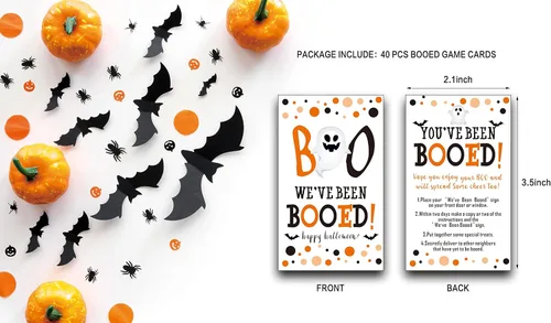 Vista 2 de Juego de fiesta de Halloween, suministros de Halloween, decoraciones, hemos sido abucheados, juegos de cartas de juego I've Been BOOED, 40 tarjetas