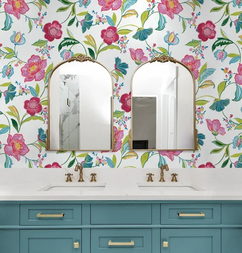 Vista 3 de NextWall Papel tapiz autoadhesivo con diseño floral (magenta y blanquecino)