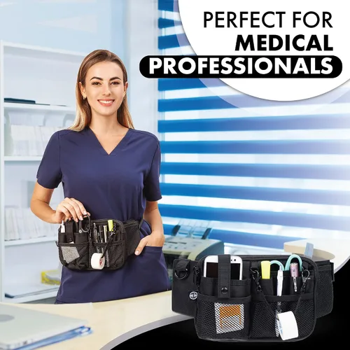 Vista 6 de First Lifesaver Riñonera para enfermera con múltiples compartimentos y soporte de cinta para enfermeras y estudiantes de enfermería (negro)