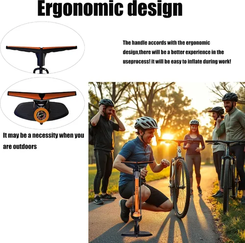 Vista 4 de GOBKO Bomba de bicicleta con manómetro, bomba de piso de bicicleta para válvulas Presta y Schrader, inflador de neumáticos de bicicleta, inflador