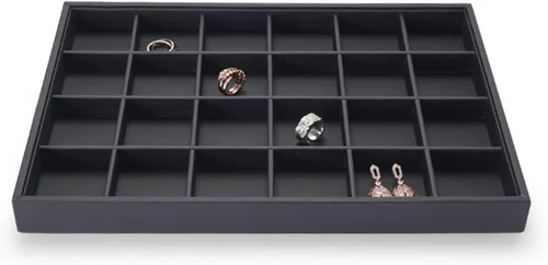 Vista 12 de Exhibición de joyería plana de 12 rejillas de cuero PU negro