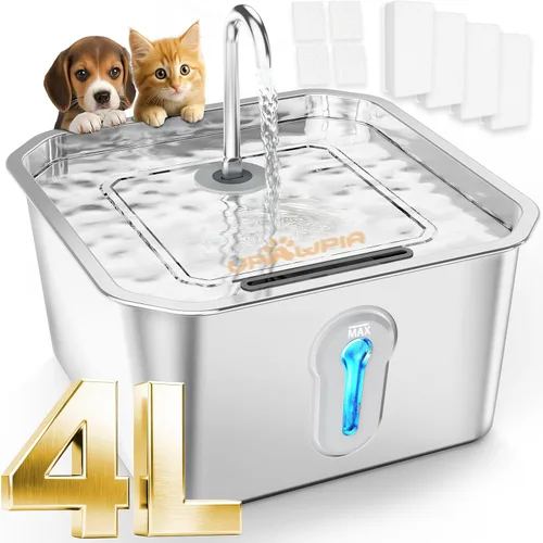 Vista 10 de Fuente de agua grande de acero inoxidable para gatos de 4 litros/135 onzas con 3 filtros, fuente de agua para mascotas, silenciosa, para interiores