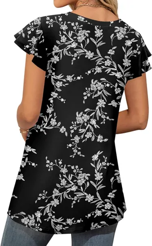 Vista 3 de HOTGIFT Camiseta de manga corta para mujer, estilo casual, para playa, plisada, para leggings