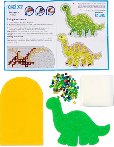 Vista 4 de Perler Kit de actividades para manualidades con cuentas de dinosaurios, 5004 piezas 5000 Beads, 2 Pegboards, Pattern, Ironing Paper, and more