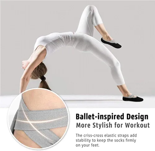 Vista 5 de Calcetines de yoga antideslizantes para mujer, calcetines pegajosos para pilates, barra pura, caminar y bikram fitness calcetines con puños