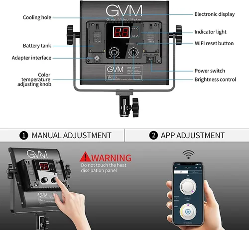 Vista 3 de GVM Paquete de 3 kits de iluminación de video LED con control de aplicación, variable bicolor 2300K ~ 6800K con pantalla digital de brillo de 10 ~