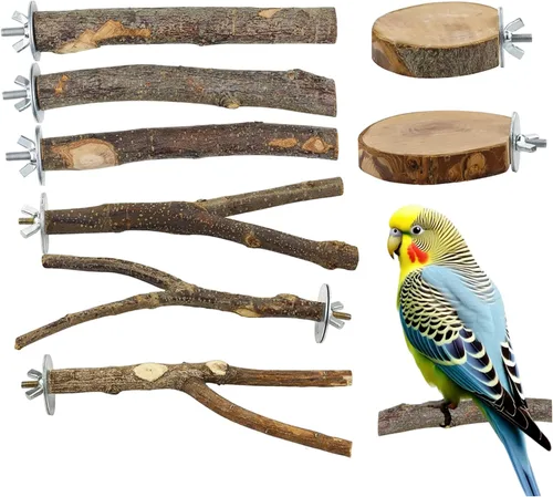 Vista 3 de 8 juguetes de loro, perca de madera natural para pájaros, juguetes de periquito colgables, parque infantil para pájaros para loros, periquitos