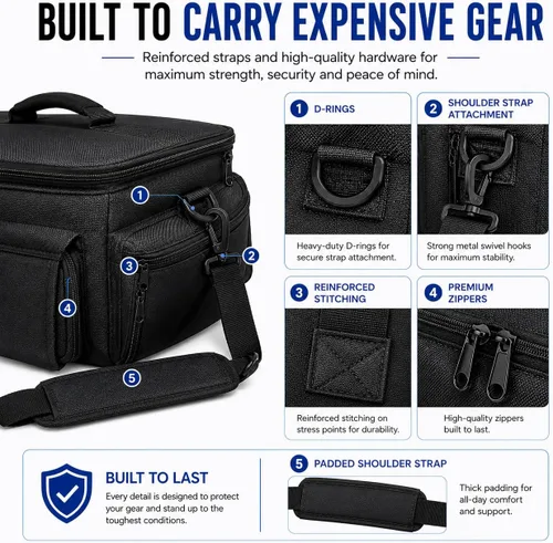 Vista 3 de eCost Acuvar profesional extra grande con acolchado adicional, bolsa de accesorios resistente al agua para gadgets compatible con cámaras
