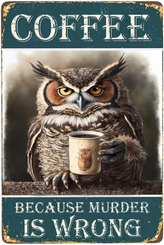 Vista 14 de Cartel de metal con texto en inglés «Black Cat Coffee Because Murder Is Wrong», vintage, para dormitorio, hogar, cocina, hotel, bar, cafetería