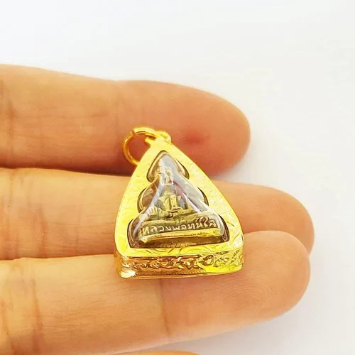 Vista 6 de Milagro Colgante Phra LP Tanjai Buda Thai & Yant Kroa Petch Sheet Gold Spell Yantra Charm Amuleto Talismán Protección Poder Fortuna Comercio Rico