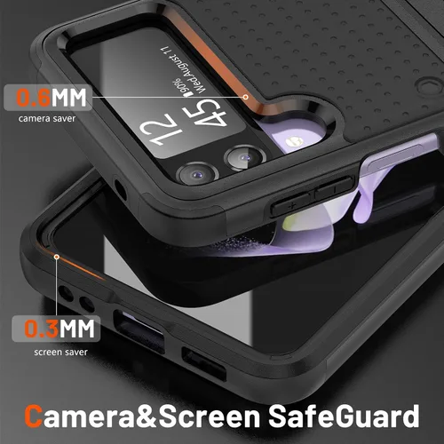 Vista 4 de Jeylly Funda para Samsung Z Flip 3, Z Flip 4, de grado militar, a prueba de golpes, con soporte estable, protección de bisagra, cubierta resistente