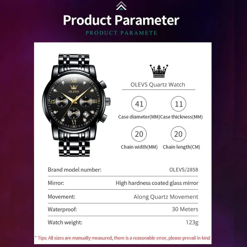 Vista 8 de OLEVS Relojes para hombre reloj de lujo de cuarzo luminoso resistente al agua cronógrafo para hombre
