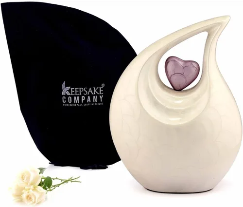 Vista 10 de Gran urna de lágrima negra con corazón plateado para cenizas humanas masculinas - Urnas para hombres y mujeres adultos - Urnas de cremación