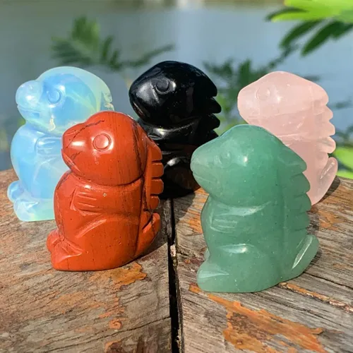 Vista 5 de YGLINE Figuras de dinosaurio para bebé, piedras de cristal, piedras preciosas talladas a mano, estatua de cristal curativo, tallas de animales