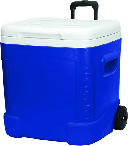 Vista 3 de Igloo Hielera de rodillos con ruedas, color blanco/azul, 60 cuartos de galón