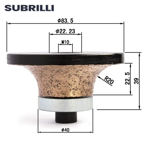 Vista 3 de B20 3/4 "Diamond Hand Profiler Router Bit Perfil Rueda Demi Bullnose Half Bullnose Roundover con rosca M10 para granito concreto mármol encimera
