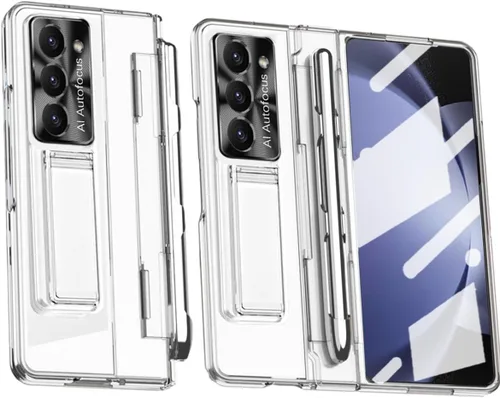 Vista 12 de Funda transparente para Samsung Galaxy Z Fold 3 con soporte para bolígrafo S y bolígrafo, diseño de una pieza con protector de bisagra Protector