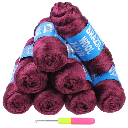 Vista 19 de COOKOO 2 rollos de hilo de lana brasileña color negro natural para cabello trenzado de ganchillo, trenzas, torsión, urdimbres, torsión senegalesa