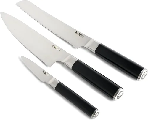 Vista 7 de Babish Sartén de acero inoxidable de tres capas de grado profesional con tapa, 5 cuartos de galón y cubiertos de acero alemán de alto carbono