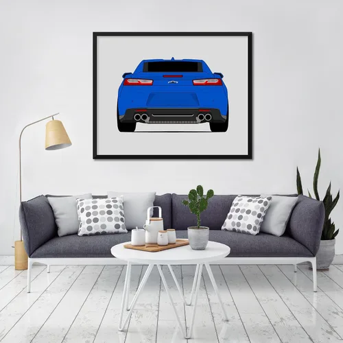 Vista 9 de Custom Car Posters Handmade Poster compatible with Chevy Camaro SS (2016-2018) 6th Generation (Rear) Print Wall Art Décor - 8x10 Metallic Print