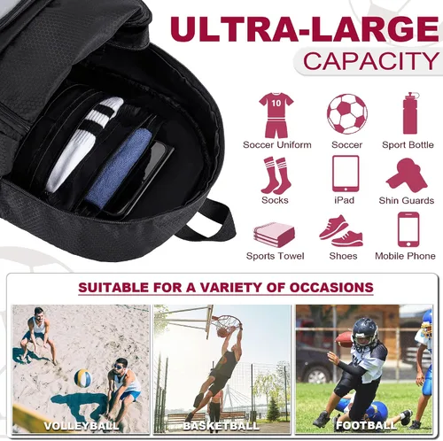 Vista 6 de Himal Outdoors - Bolsa de fútbol-mochila para fútbol, mochila para fútbol, voleibol y balonmano, bolsa deportiva con taco separado