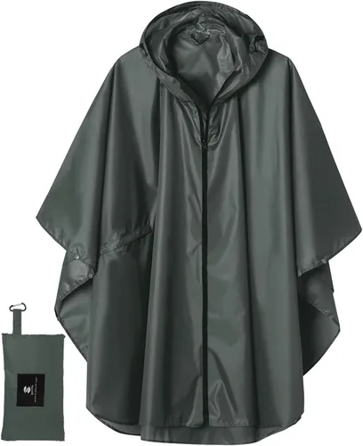 Vista 22 de SaphiRose - Poncho de lluvia unisex impermeable con capucha para mujeres adultas con bolsillos A-negro-blanco