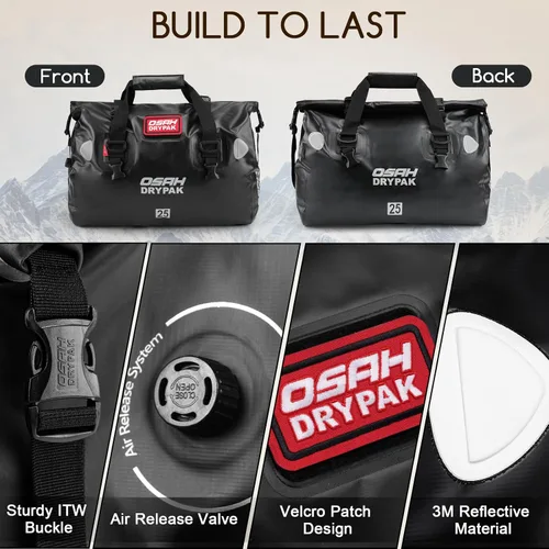 Vista 3 de OSAH DRYPAK Bolsa de lona impermeable – Bolsa seca para motocicleta con gran espacio de almacenamiento, bolsas de equipaje impermeables con bolsillo
