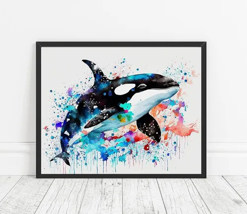 Vista 15 de WIldlife - Póster impreso de pez pescador, impresiones abstractas de animales de acuarela, obras de arte de naturaleza para sala de estar