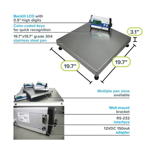Vista 6 de Adam Equipment CPWplus balanza para piso, Acero inoxidable, 1