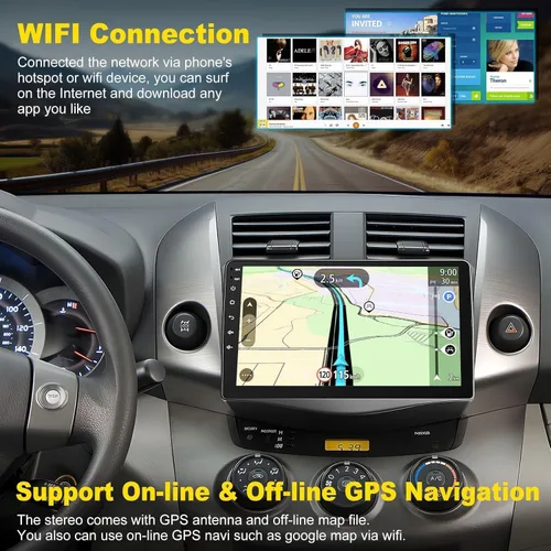 Vista 4 de Radio estéreo de coche 4G+64G para Toyota RAV4 2007-2012, Carplay inalámbrico y Android Auto con Android 13 compatible con Bluetooth/Control