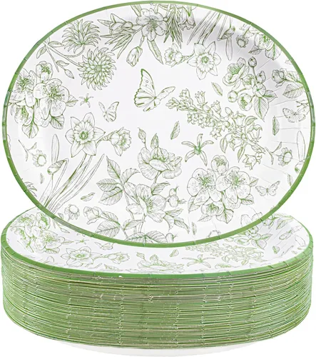 Vista 13 de WDF Paquete de 50 platos florales ovalados de papel, platos llanos desechables grandes de 10 x 12 pulgadas, platos desechables florales