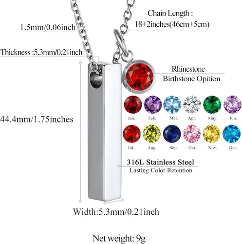 Vista 247 de FindChic Collares personalizados con urna para cenizas, barra vertical, gato, luna, reloj de arena, garra de perro, acero inoxidable, chapado en oro