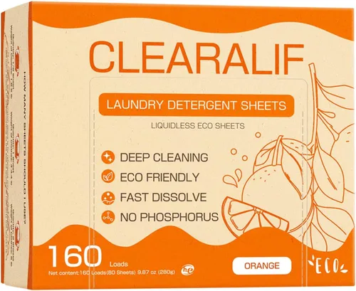 Vista 20 de Hojas de detergente para lavandería hasta 160 lavados, Amber Dusk - Excelentes para viajes, apartamentos, dormitorios, tiras de detergente CLEARALIF