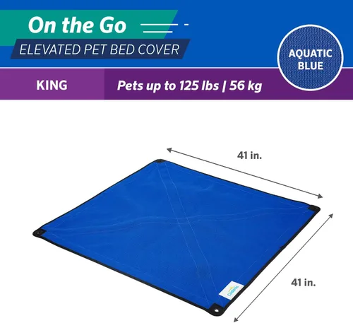 Vista 3 de Coolaroo On The Go - Funda de repuesto para cama elevada para perro, portátil para viajes y campamento, plegable para almacenamiento, King, azul