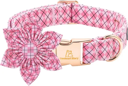 Vista 44 de Collar de perro Lionheart Glory, collar de perro rosa con flor, lindo collar para mascotas con patrón floral ajustable para perros pequeños Rosado