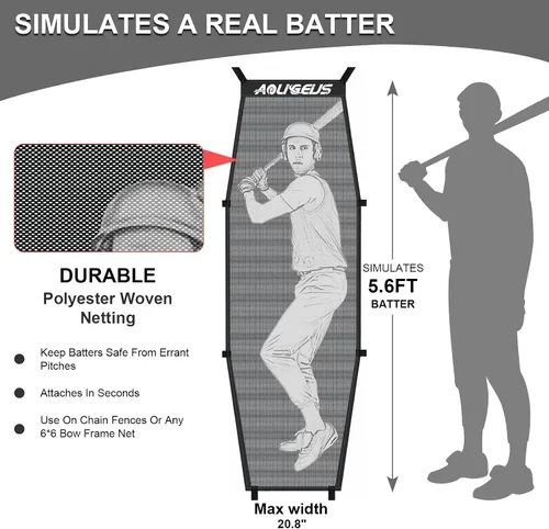 Vista 3 de 6'X6' Baseball Softball Practice Net,Pitching Net,Batting Net,with Batting Tee,Dummy Batter,Bonus Strike Zone Target and Bow Frame,for
