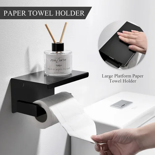 Vista 3 de TURS Juego de accesorios de baño negro de 4 piezas, incluye toallero de 24 pulgadas, soporte para toallas de mano, gancho para toallas, soporte