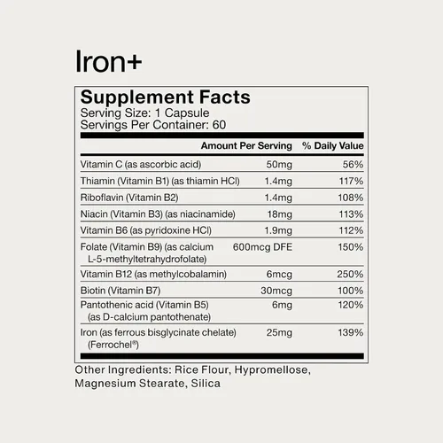 Vista 8 de Momentous Iron+ con vitamina C y complejo de vitamina B, cápsulas de hierro Ferrochel para apoyo fundamental de la salud, certificado NSF