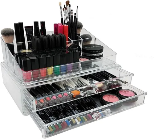 Vista 7 de OnDisplay Organizador de cosméticos y joyas de acrílico de lujo de 2 niveles