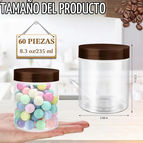 Vista 2 de Sliner 60 tarros de plástico de 8 onzas con tapas, redondos, transparentes Marrón