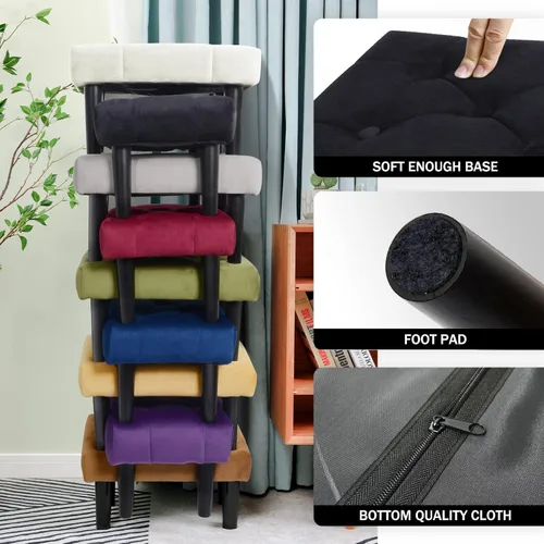 Vista 3 de HOUCHICS Reposapiés pequeño, otomano suave de terciopelo con patas de madera, reposapiés para sofá, asiento adicional para sala de estar, entrada
