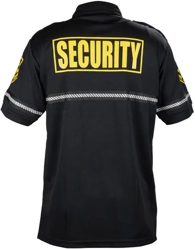Vista 6 de First Class Camiseta polo con insignia de seguridad y parche para bicicleta con bolsillo con cremallera y rayas reflectantes