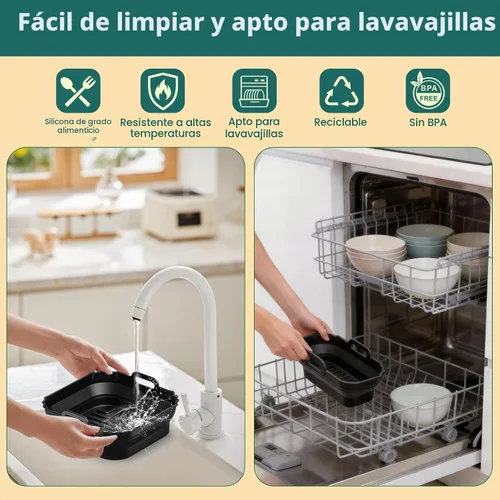 Vista 7 de Plegable 9 pulgadas Air Fryer Silicone Liners para Ninja AF141 5QT AF181 Negro