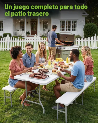 Vista 3 de Pureegg Juego de mesa plegable de 6 pies y 2 sillas, resistente, picnic