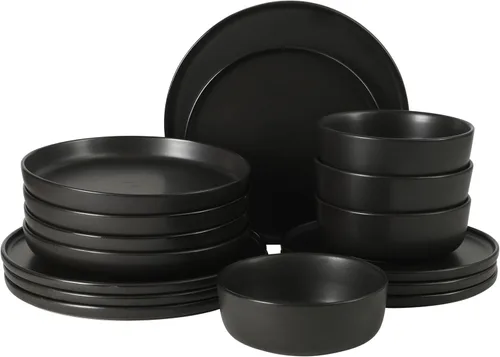 Vista 16 de Gibson Elite Leeds Court - Juego de platos y cuencos de cerámica de 16 piezas, colores surtidos, juego de platos redondos de esmalte reactivo moteado