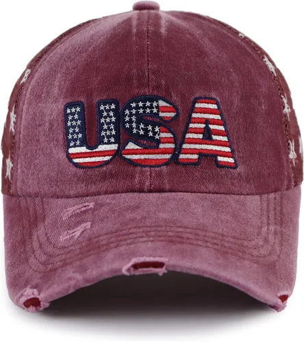 Vista 9 de Gorra de béisbol con la bandera estadounidense para mujer, divertida gorra de béisbol bordada y desgastada ajustable