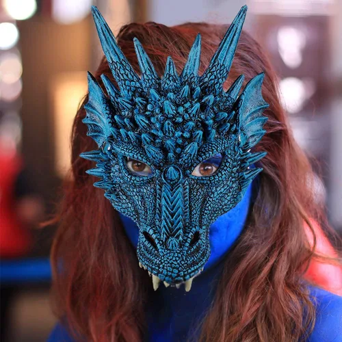 Vista 3 de Alodidae Máscara de dragón 3D, disfraz de fiesta de Halloween, cosplay para adultos y hombres, máscaras de media cara de animales aterradores