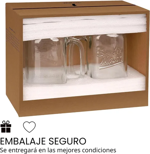 Vista 5 de ANOTION Tarro Mason con Tapa y Pajita, Tarros Mason de Boca Regular de 24 oz con Asa, Vasos para Beber, Vaso Tipo Tumbler, Tazas Reutilizables